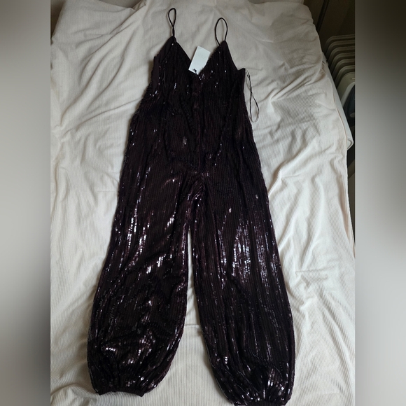 Zara Zw Collection Balloon Sequin Jumpuit Limited Edition Sz S Brown Nwt - Picture 11 of 15
